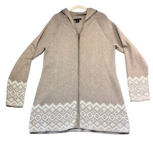 Cynthia Rowley Cardigan Sweater Jacket XL Hip Length Zip Front Hood  Aztec